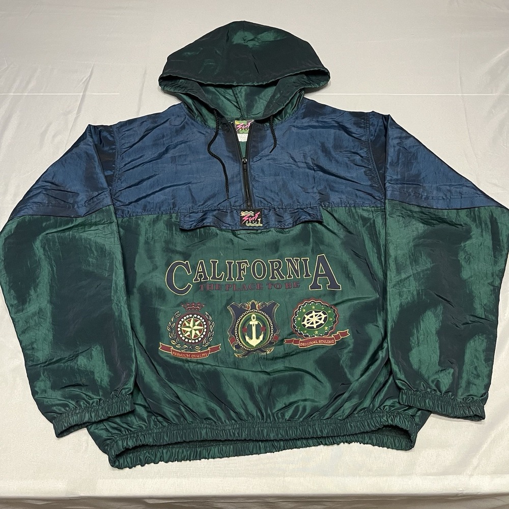 Vtg SURF STYLE Windbreaker Jacket Adult OSF Blue Green Iridescent California